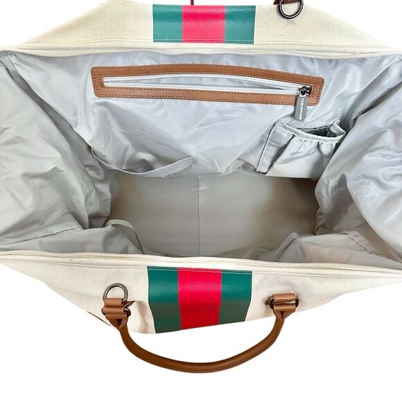 Childhome Extra Large Canvas Mommy Bag Tote Red Green Stripes - Picture 7 of 11